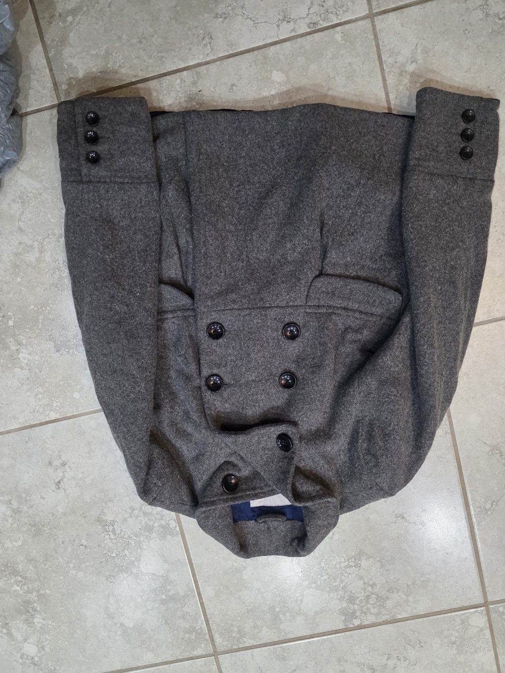 Wool-Blend Double-Breasted Gray Peacoat